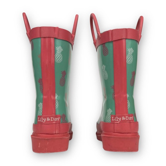 Lily & Dan Toddler Girls Rubber Rain Boots Size 7 Green Pink Pineapple Pull On - Picture 9 of 13